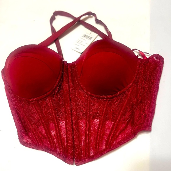 Windsor Burgundy Sweetheart Corset Sz S Crisscross Straps Lace - Picture 3 of 7